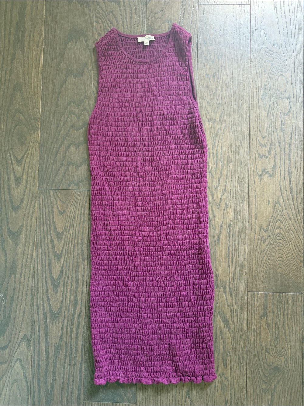 Sleeveless Vintage Wilfred Free Purple (Plum) Smocked Bodycon Dress - Picture 3 of 5